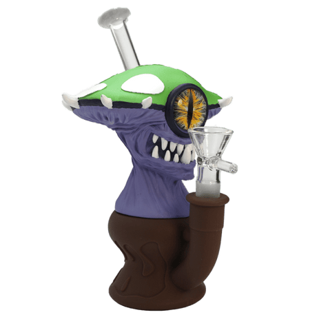 7″ Vinyl Mushroom Monster Water Pipe with 14mm Glass Bowl [SMKZ164] Resin · Silicone · Plastic Bong Canadian Distributor Green (C)