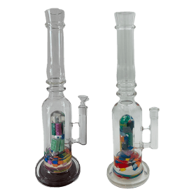 [4 Pack Bundle] 16" Assorted Center Piece Glass Waterpipe – 14mm Bowl Glass Bong ONE Block