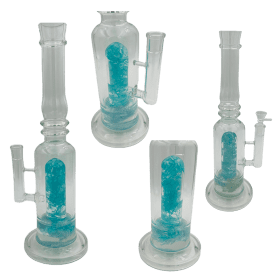 [4 Pack Bundle] 16" Assorted Center Piece Glass Waterpipe – 14mm Bowl Glass Bong ONE Blue Flower