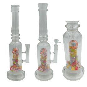 [4 Pack Bundle] 16" Assorted Center Piece Glass Waterpipe – 14mm Bowl Glass Bong ONE Hearts White