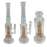 [4 Pack Bundle] 16" Assorted Center Piece Glass Waterpipe – 14mm Bowl Glass Bong ONE Hearts White
