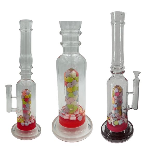 [4 Pack Bundle] 16" Assorted Center Piece Glass Waterpipe – 14mm Bowl Glass Bong ONE Hearts Pink