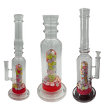 [4 Pack Bundle] 16" Assorted Center Piece Glass Waterpipe – 14mm Bowl Glass Bong ONE Hearts Pink