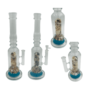 [4 Pack Bundle] 16" Assorted Center Piece Glass Waterpipe – 14mm Bowl Glass Bong ONE Ocean Blue