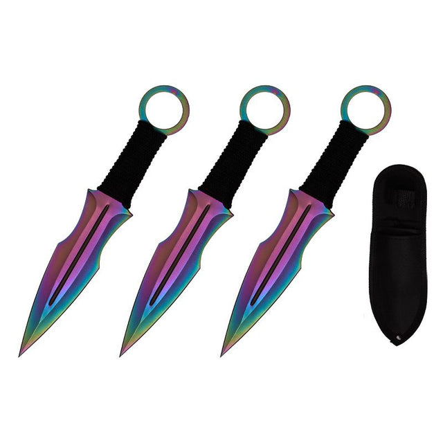 7.5″ Throwing Knives with Sheath 3 Pcs Set – Rainbow [T004207COL] Throwing Knife Canadian Distributor