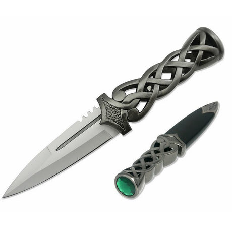 9″ Overall, Green gemstone Scottish Dirk with Scabbard [T230572] Fixed Blade Knife Canadian Distributor Green