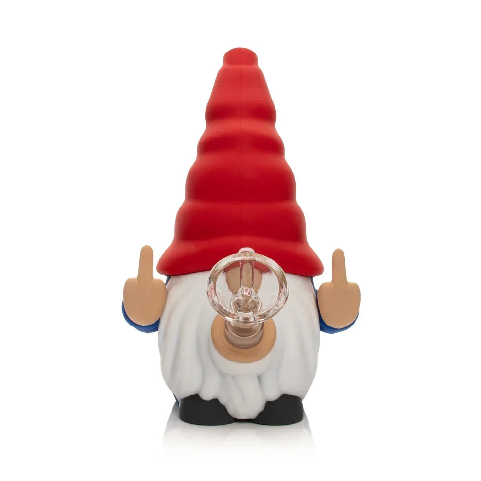 Lit Silicone 6" Give No Fux Gnome Water Pope with glass bowl Bongs Smoking Cat Distribution Blue and Red