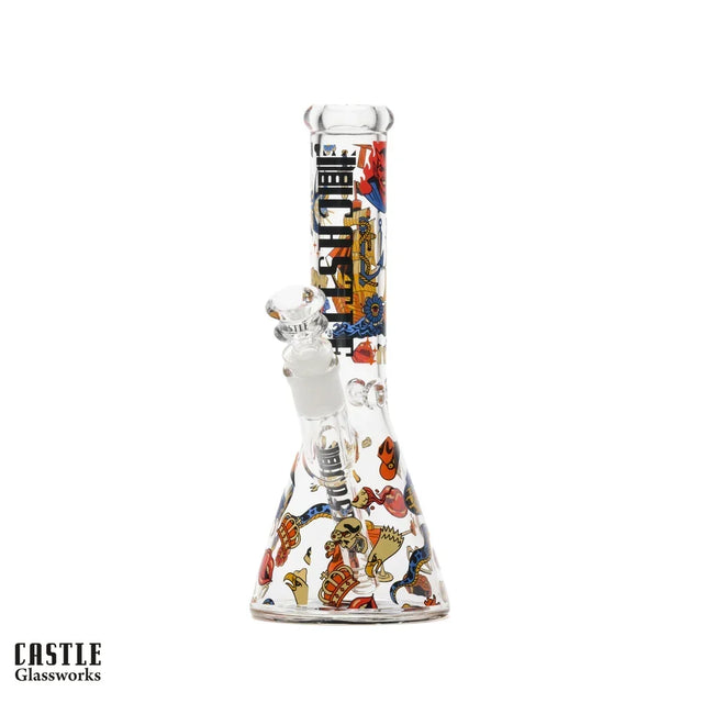 10" Tattoo Beaker Bong - 5mm Thick Glass Glass Bong Castle Glassworks Default Title