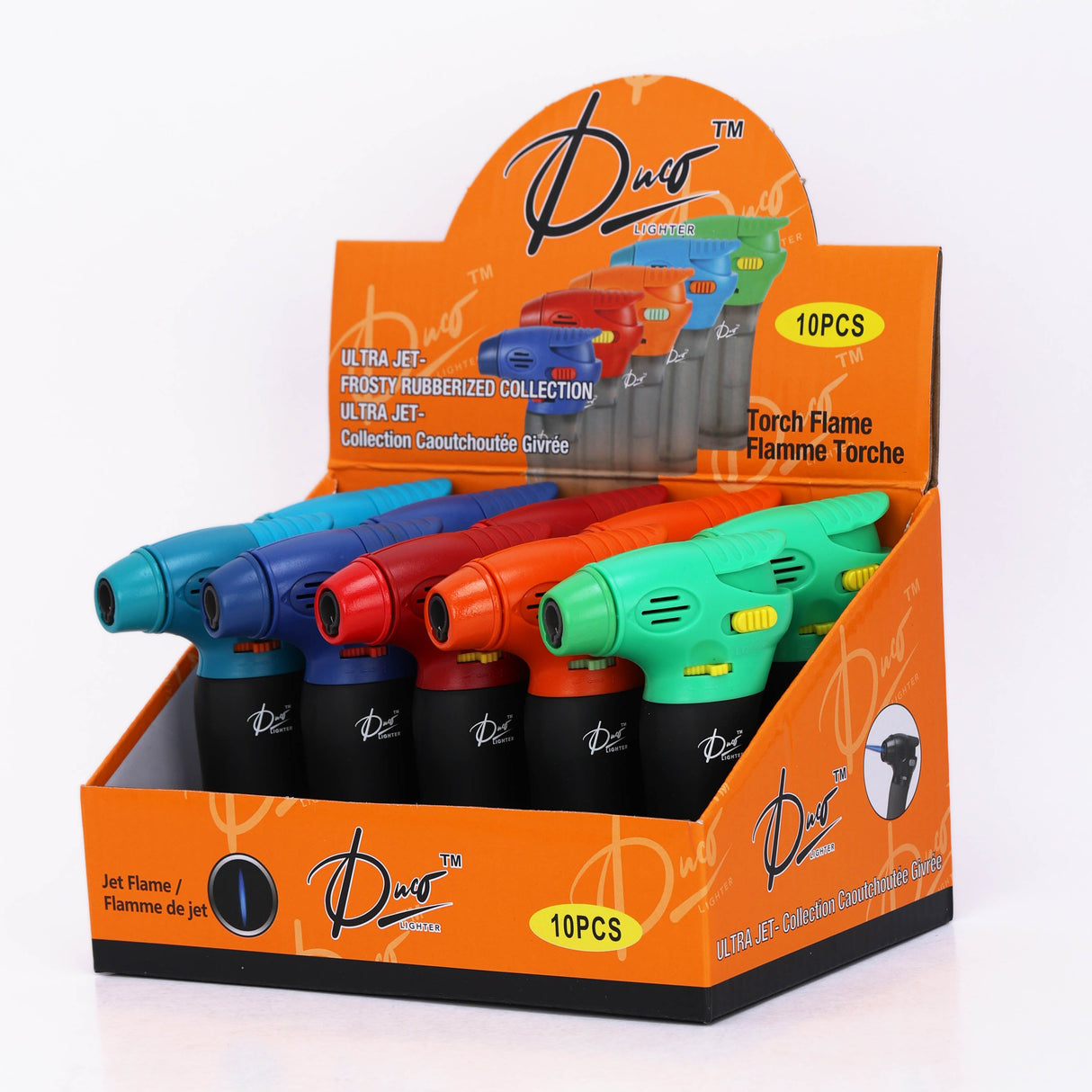 DUCO™ | ULTRA JET 4"– Frosty Rubberized Collection Torch Flame Lighter (Display of 10)