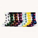 Leaf Print Crew Socks – 12 Pair Pack (6 Assorted Colors) Unisex Long Socks Footwear Super Supplys Inc