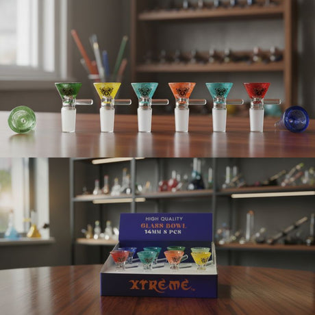 Xtreme | 14mm Splattered Colored Glass Bowl With Handle – Assorted Box of 8 (CC09) Bowl · Popper Canadian Distributor