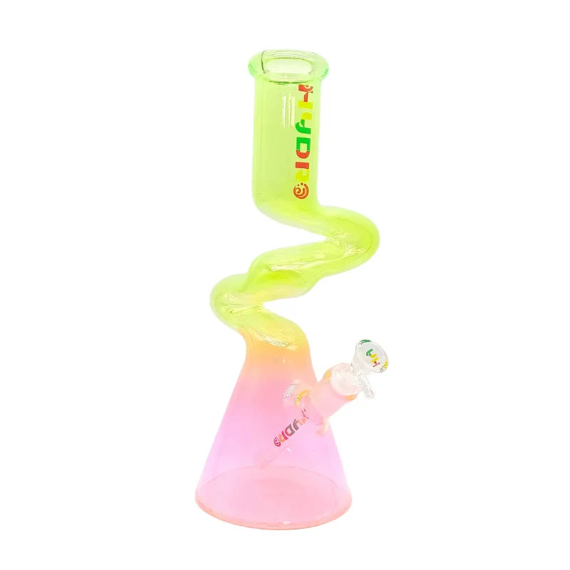 HYDRO | 14" Colored Glass Beaker Bong with Curved Neck (MST081) Glass Bong The MST Pink + Green