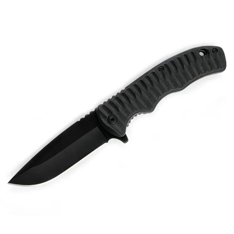 MSK093 - All-Black Ribbed Folding Knife Folding Knife The MST Default Title