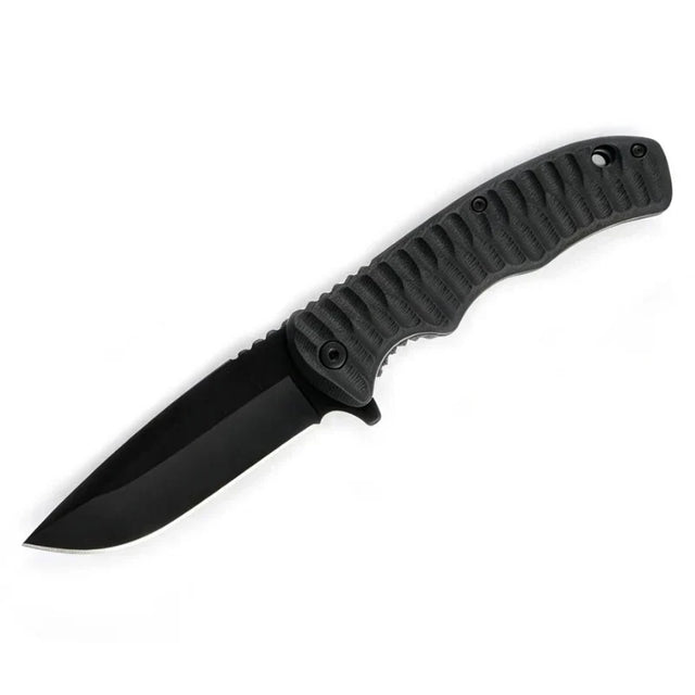 MSK093 - All-Black Ribbed Folding Knife Folding Knife The MST Default Title
