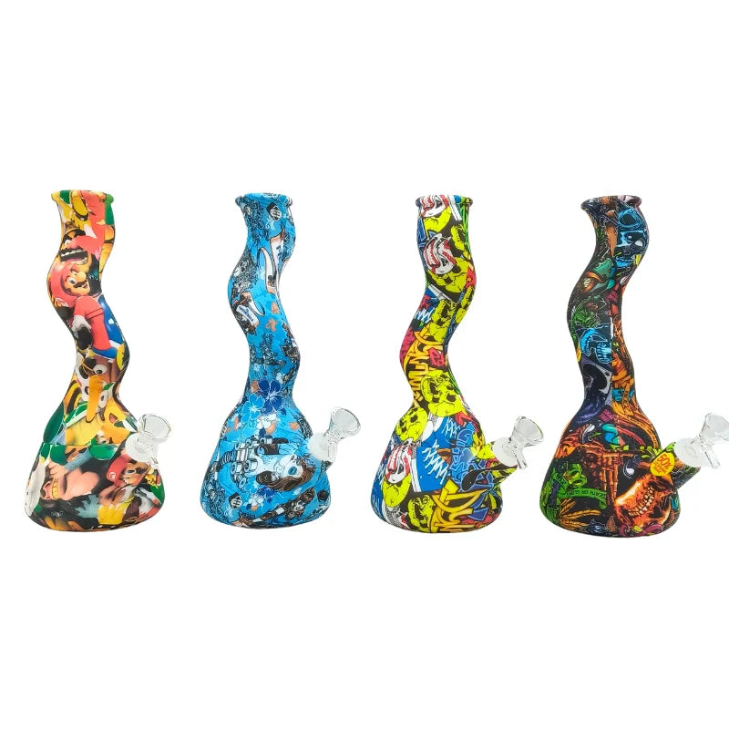 10.5“ Twisted Silicone Bong with Glass Bowl-Assorted (MST243) Resin · Silicone · Plastic Bong The MST