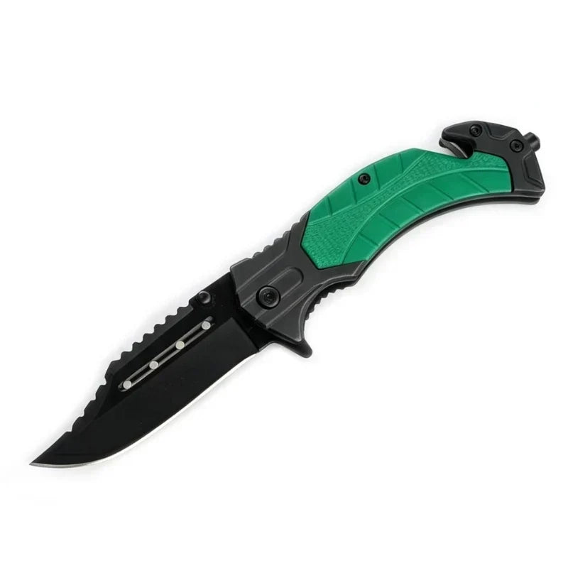 MSK082 - Green & Black Serrated Rescue Folding Knife – JJ Trading Inc.