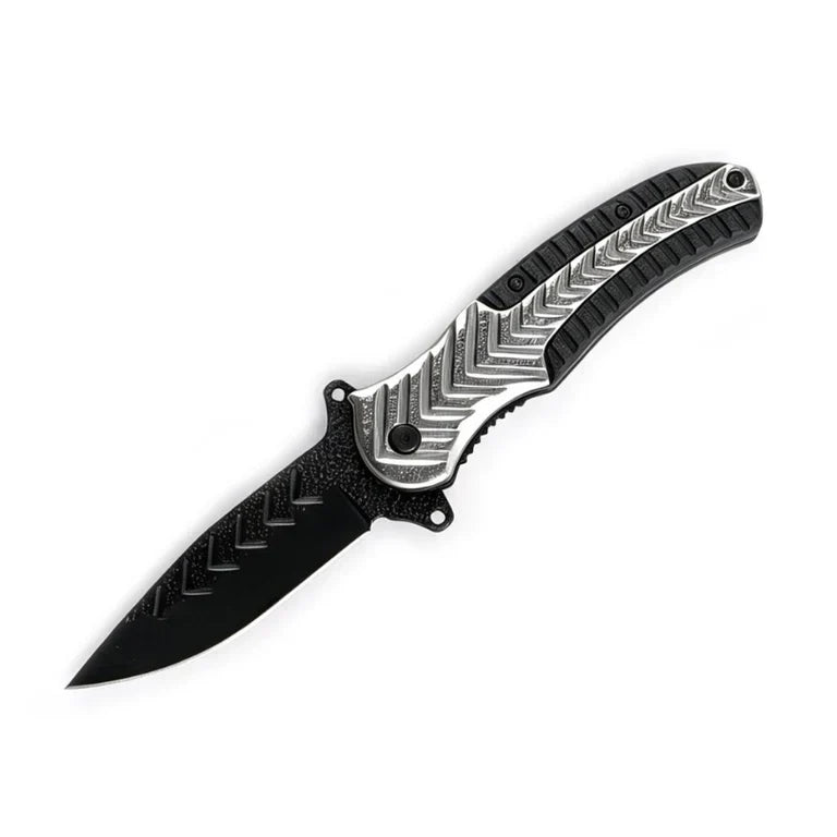 MSK084 - Silver & Black Textured Folding Knife Folding Knife The MST Default Title