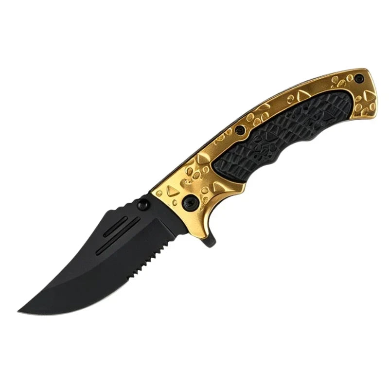 MSK042 - Black & Gold Serrated Folding Knife – JJ Trading Inc.