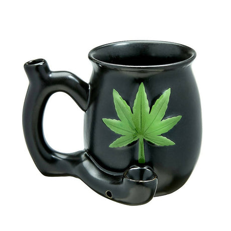 ROAST AND TOAST PIPE MUG - MATTE BLACK WITH EMBOSSED GREEN LEAF Quartz hand pipe Roast and Toast Gifts