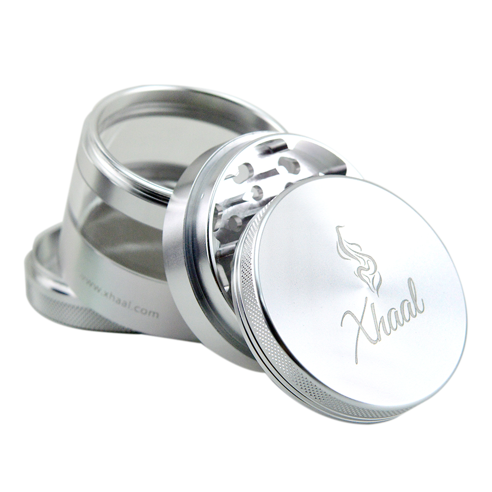 4 PART GRINDER + WINDOW-silver - One Wholesale