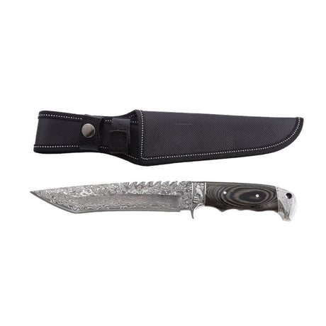 Xtreme | 12″ Damascus-Style Hunting Knife – Fixed Blade with Wood & Steel Handle (XTR-HKN090) Fixed Blade Knife Canadian Distributor