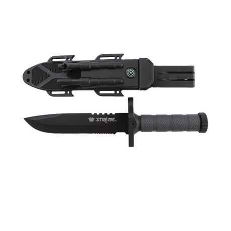 Xtreme | 12.5″ Survival Hunting Knife – Locking Blade with Compass, Fire Starter & ABS Sheath (XTR-HKN096/7) Fixed Blade Knife Canadian Distributor Black