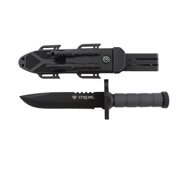 Xtreme | 12.5″ Survival Hunting Knife – Locking Blade with Compass, Fire Starter & ABS Sheath (XTR-HKN096/7) Fixed Blade Knife Canadian Distributor Black
