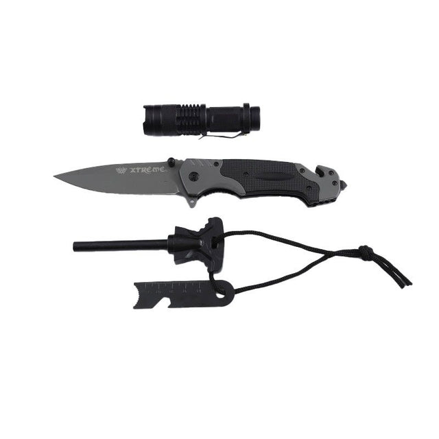 Xtreme | 8″ Pocket Knife Gift Set – Multifunctional Folding Knife with Flashlight & Flint (XTR-HKN135) Folding Knife Canadian Distributor