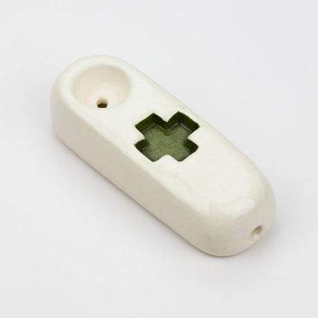 Handmade Ceramic Smoking Pipe [Green Cross] Ceramic Black Piranha Designs Large (3")