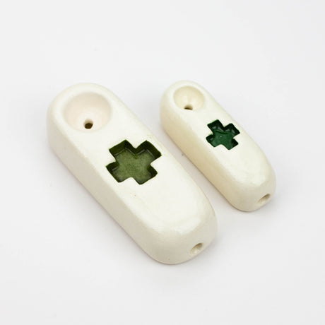 Handmade Ceramic Smoking Pipe [Green Cross] Ceramic Black Piranha Designs