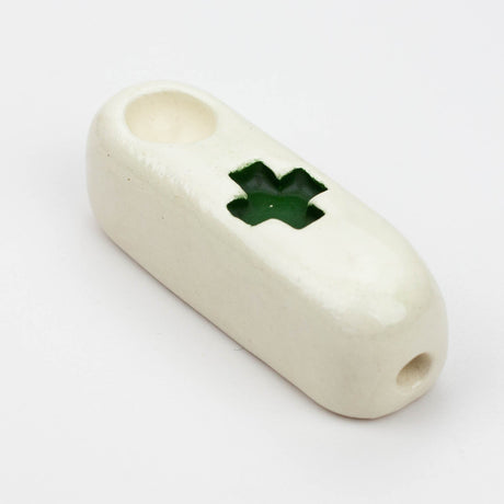 Handmade Ceramic Smoking Pipe [Green Cross] Ceramic Black Piranha Designs Mini (2")