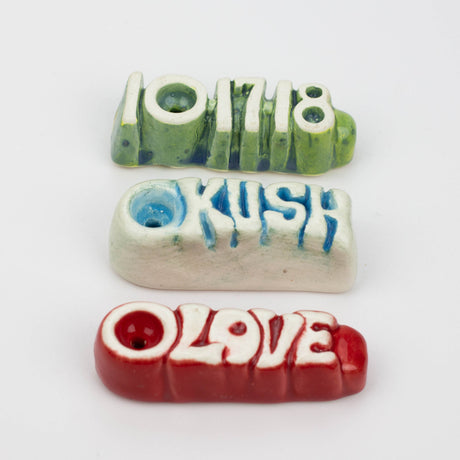 Handmade Ceramic Smoking Pipe [3D LETTERS] Ceramic Pipe Black Piranha Designs