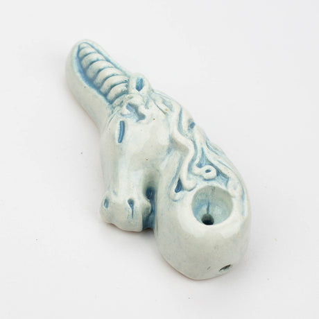 Handmade Ceramic Smoking Pipe [Unicorn] Ceramic Black Piranha Designs
