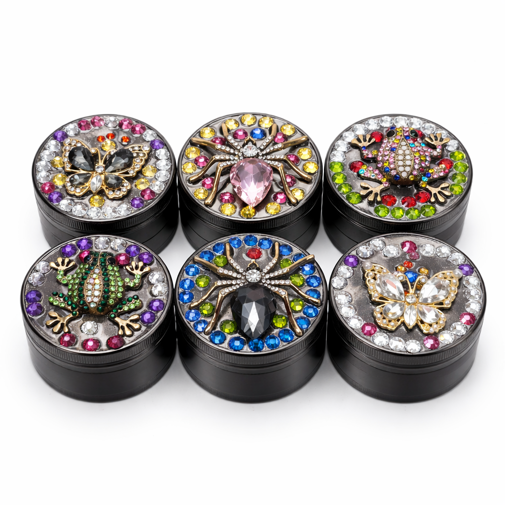 Genie | 4-Part 63mm 3D Decorative Grinder with rhinestones – Box of 6 [GR63] Regular Grinder BB Canada Design B