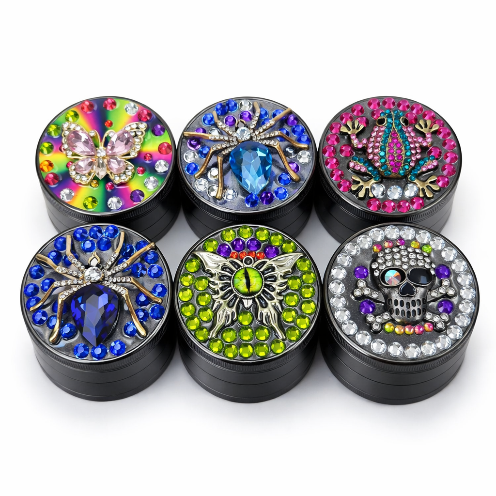 Genie | 4-Part 63mm 3D Decorative Grinder with rhinestones – Box of 6 [GR63] Regular Grinder BB Canada Design D