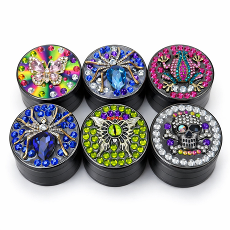Genie | 4-Part 63mm 3D Decorative Grinder with rhinestones – Box of 6 [GR63] Regular Grinder BB Canada Design D