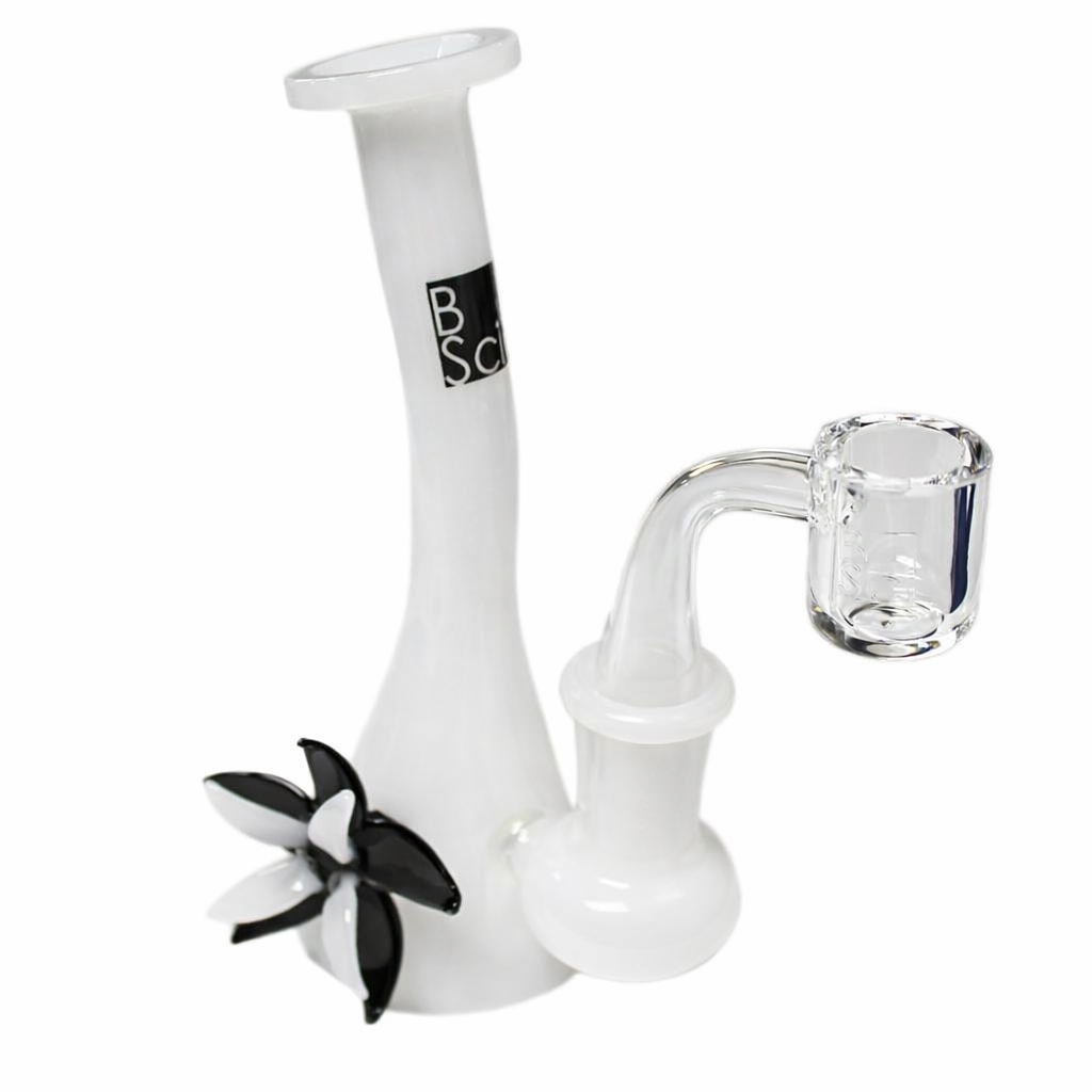BoroSci | 5.5" Bent Neck Flower Mini Beaker with Banger Glass Rig Glass Rig Maq Distributors Black