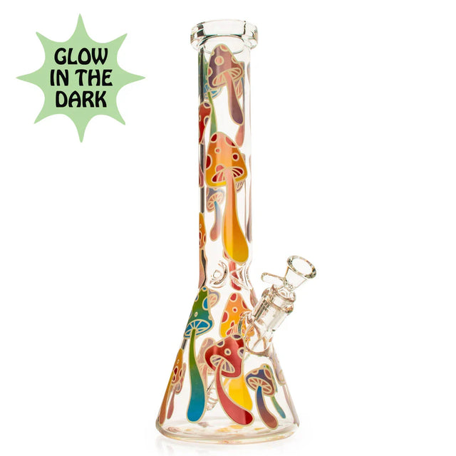 Red Eye Glass® | 15" Glow-in-the-Dark Mushroom Magic Beaker Base Water Pipe [REG083C] Glass Bong Smoking Cat Distribution