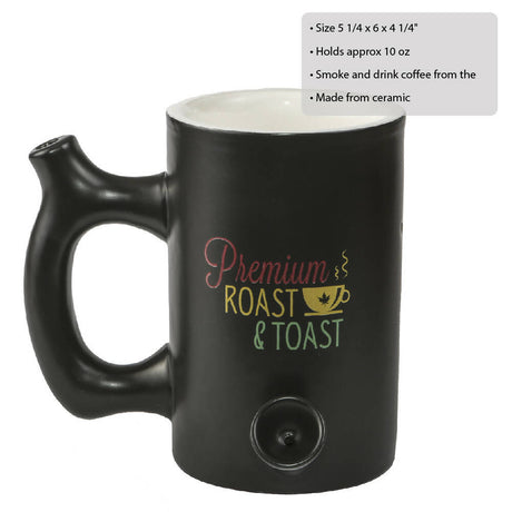 ROAST & TOAST PIPE MUG - SHINY BLACK WITH RASTA COLOR PRINT Quartz hand pipe Roast and Toast Gifts