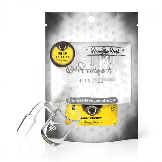 Honeybee Herb | 14mm Male Clear Bucket Quartz Banger – 90° White Line Bowl · Banger · Oil Burner Honeybee Herb