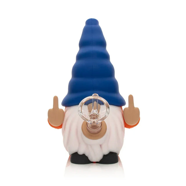 Lit Silicone 6" Give No Fux Gnome Water Pope with glass bowl Bongs Smoking Cat Distribution Blue and Orange