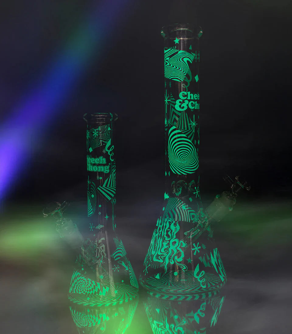 Cheech & Chong® Glass | 10" Optical Illusion Glow-in-the-Dark Water Pipe [CC172] Glass Bong Smoking Cat Distribution