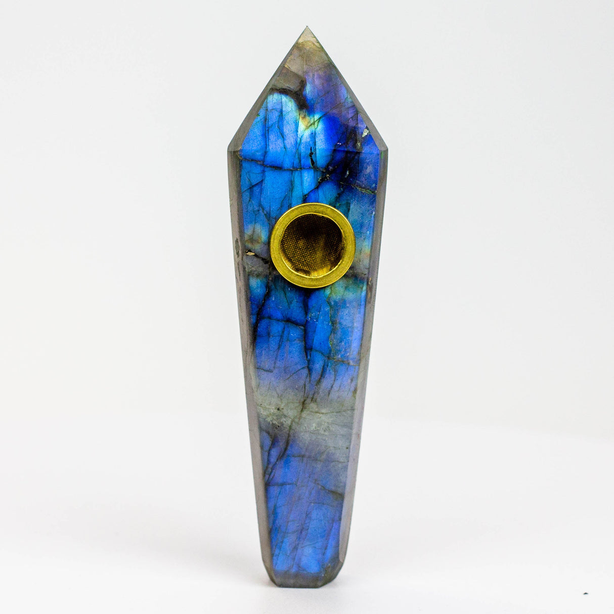 Acid Secs - Natural Labradorite FLASH Smoking Pipe with choke hole Quartz · Stone Pipe Acid Secs Productions Inc. Labradorite Extra Flash