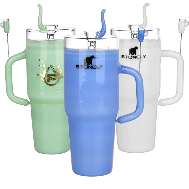 Pulsar | 8.5" Stonely Cup Water Pipe – Unique Insulated Cup Design Glass Bong Smoking Cat Distribution