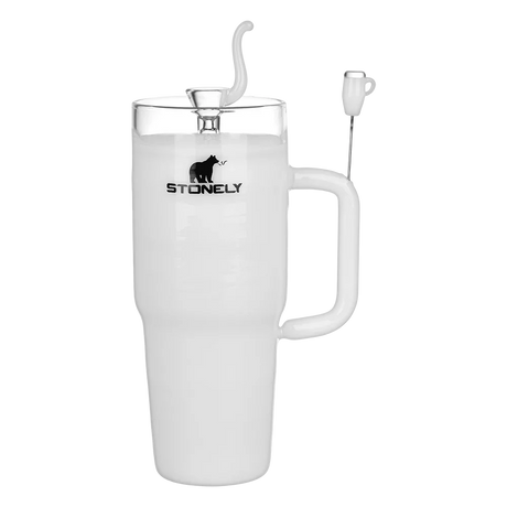 Pulsar | 8.5" Stonely Cup Water Pipe – Unique Insulated Cup Design Glass Bong Smoking Cat Distribution White
