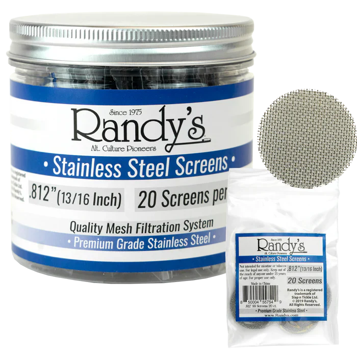 Randy’s® | 0.812" Screens – Jar of 20 (36 Jars / 720 Screens Total) Metal Screen LEHIGH WHOLESALE Stainless Steel