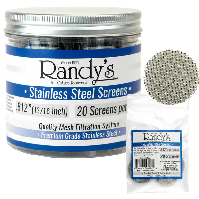 Randy’s® | 0.812" Screens – Jar of 20 (36 Jars / 720 Screens Total) Metal Screen LEHIGH WHOLESALE Stainless Steel