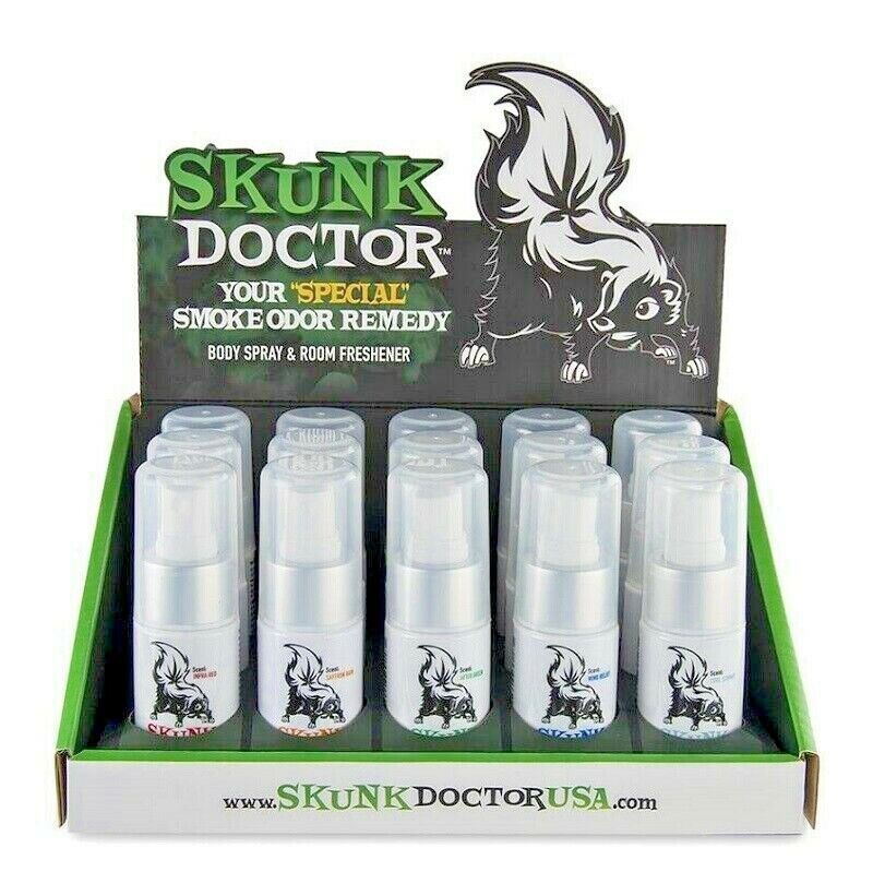 Skunk Doctor | Smoke Odor Eliminator Body Spray Display of 15 Odour Eliminator Spray Smoke & Vape Distributor
