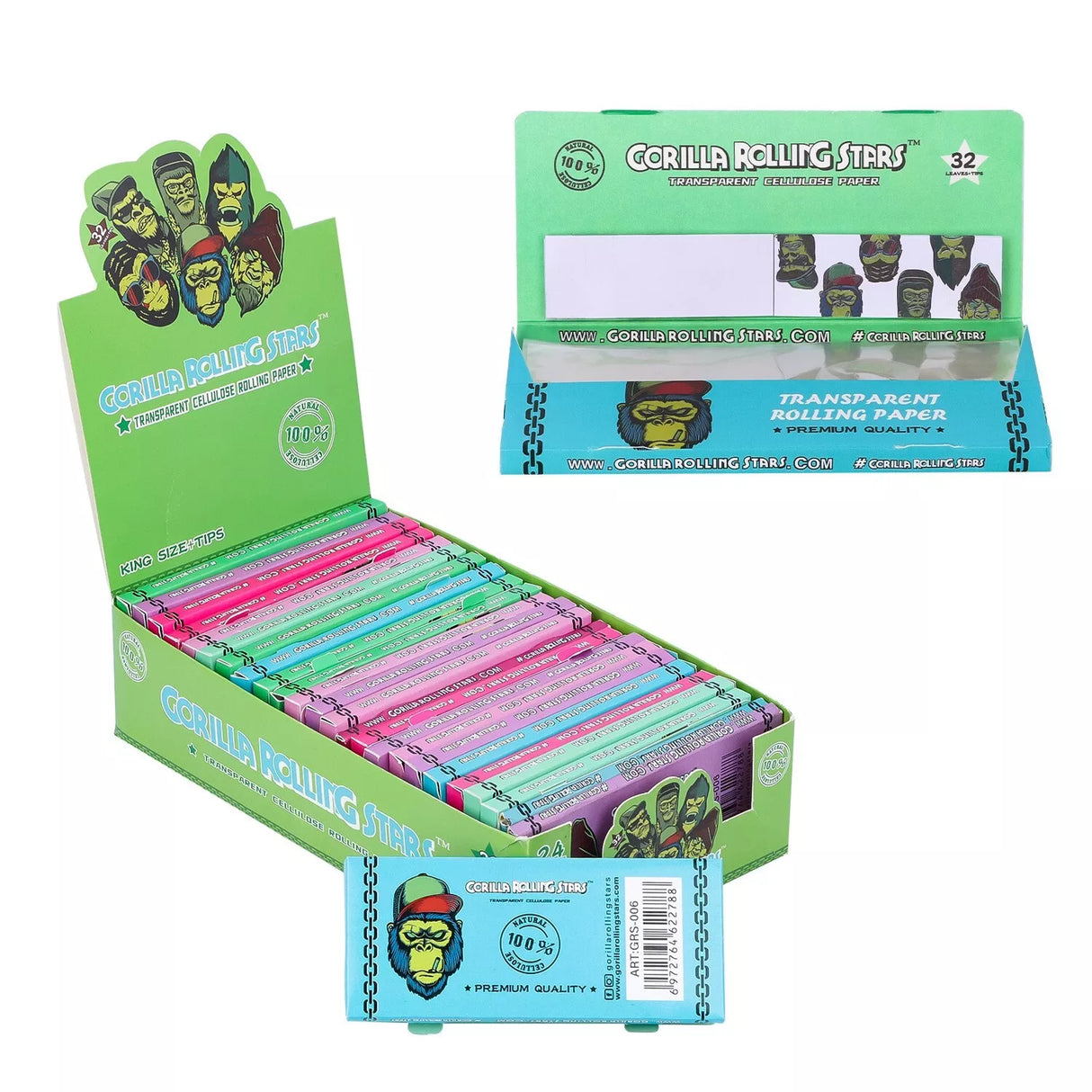 Rolling Stars w/tips King size Cellulose Rolling Papers,GRS Designs [GRS-006]