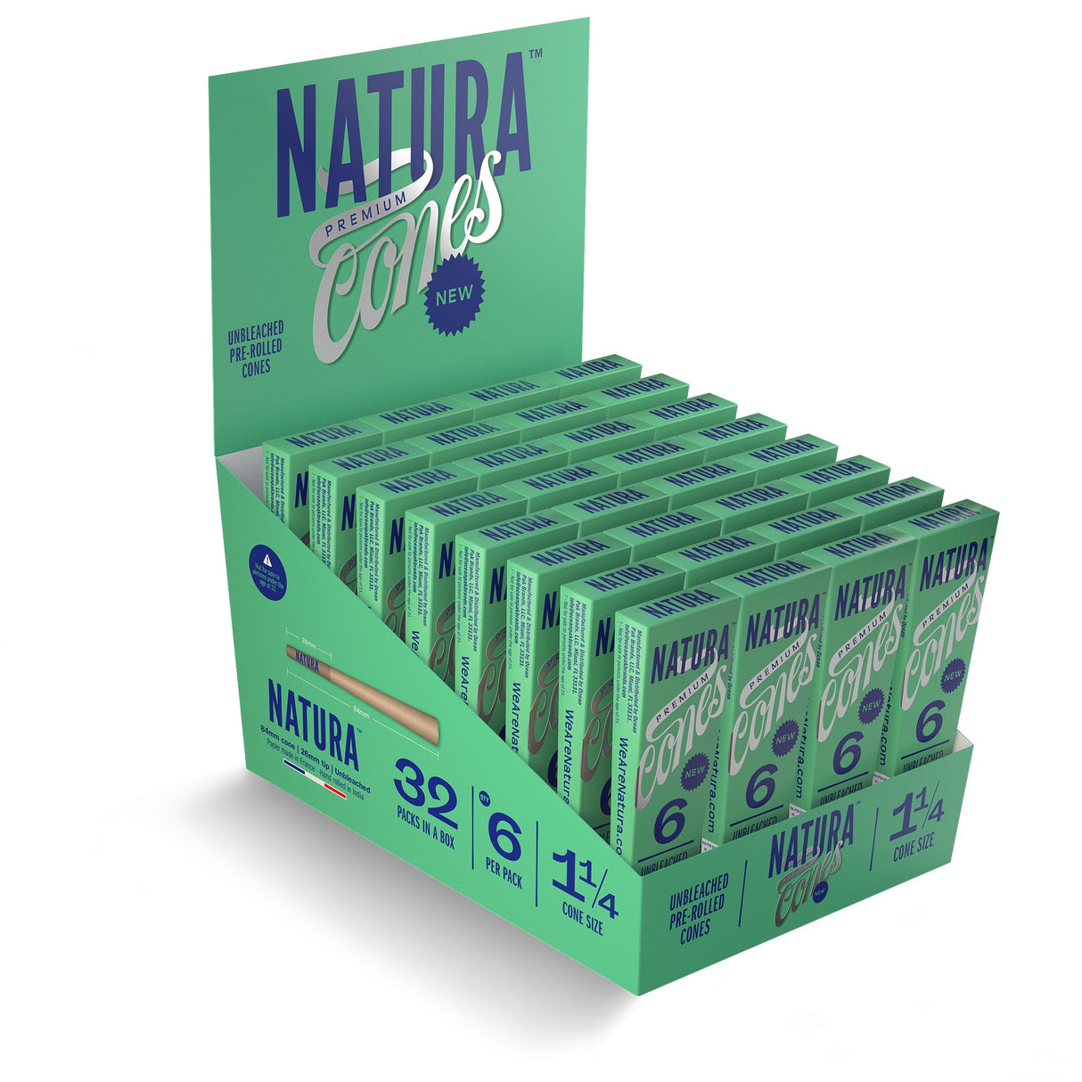 Natura –  Unbleached Brown Pre-Rolled Cones Box of 32